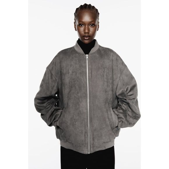 ZARA OVERSIZED FAUX SUEDE BOMBER JACKET - Picture 10 of 10